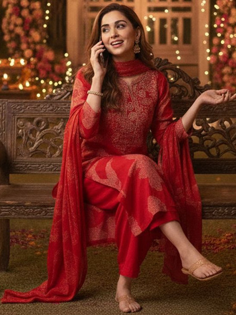 Aaghnya Women Ethnic Motifs Printed Regular Kurta with Trousers & Dupatta