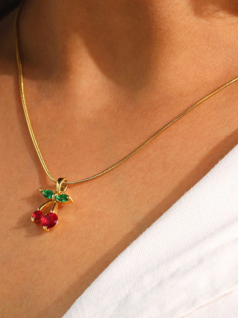 ANJNI CREATION Stainless Steel Gold-Plated Stones Studded Anti Tarnish Pendant With Chain