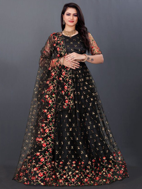 A TO Z CART Embroidered Semi-Stitched Lehenga & Unstitched Blouse With Dupatta