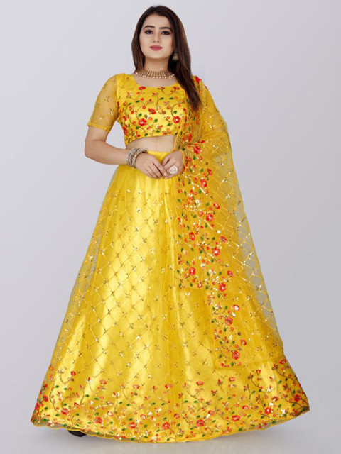 Aika Embroidered Semi-Stitched Lehenga & Unstitched Blouse With Dupatta