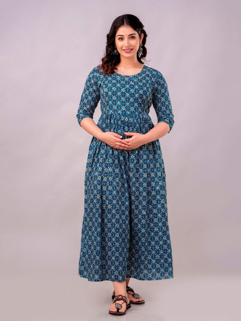 Pakiza Enterprises Women Printed Maternity Feeding Maxi Dress