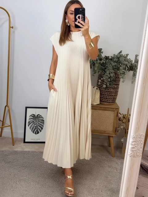 HERE&NOW Women Pleated A-Line Midi Dress