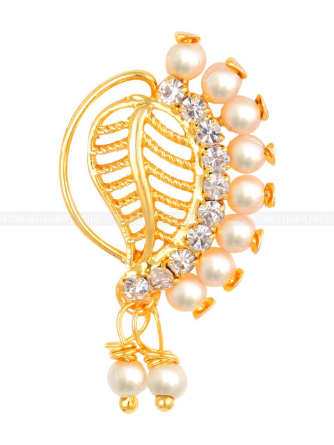 VIVASTRI Gold Plated Artificial Stones Studded And Beaded Nath Nose Pin