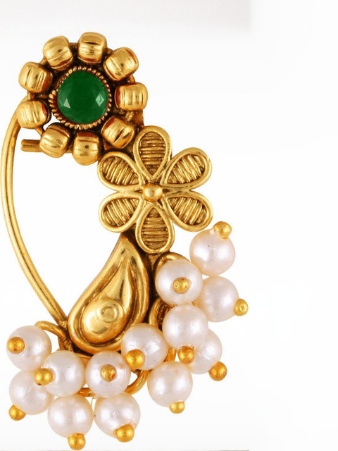 VIVASTRI Gold Plated Cubic Zirconia Studded Stud Nose Pins