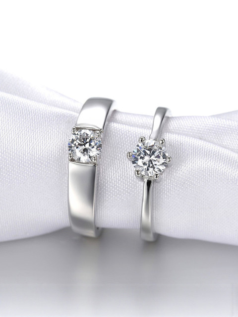 Thrillz Unisex Set Of 2 Silver-Plated Crystal-Studded Adjustable Finger Rings