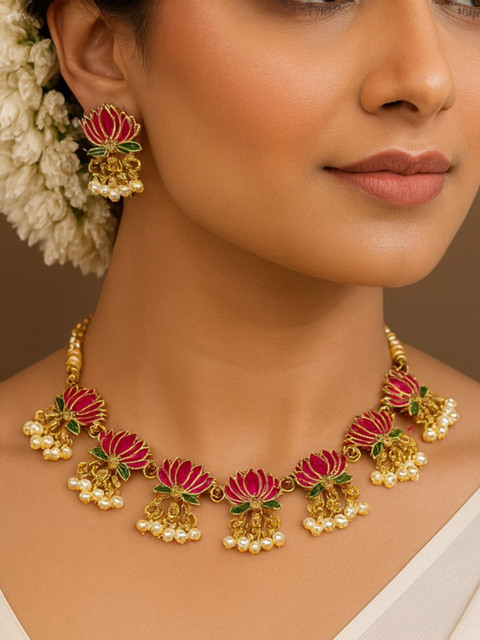 Nui Pearls Beaded Lotus Design Jewellery Set