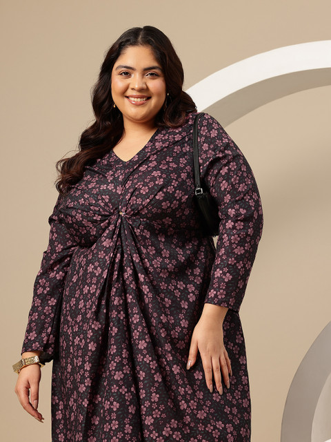 Sztori Plus Size Floral Print A-Line Midi Dress