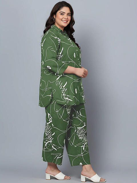 Indietoga Plus Size Scribble Printed Shirt Collar Shirt With Trouser - Image 3