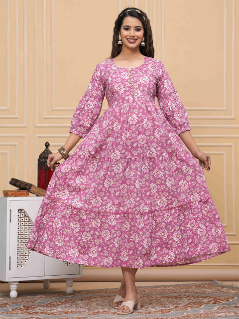 FACON GRAVIDA Women Floral Printed Maternity Fit and Flare Midi Dress