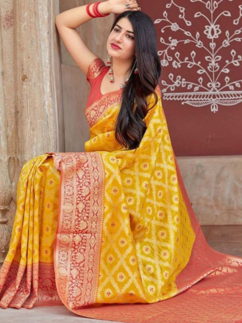 PEACH PIPER Woven Design Banarasi Saree