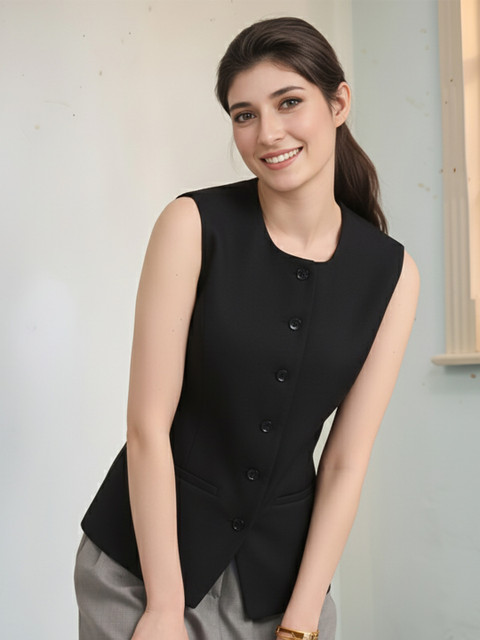 Rocksy Round Neck Slim-Fit Waistcoat