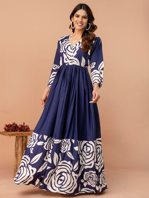 DRESSAR Women Ethnic Motifs Printed Thread Work Anarkali Kurta