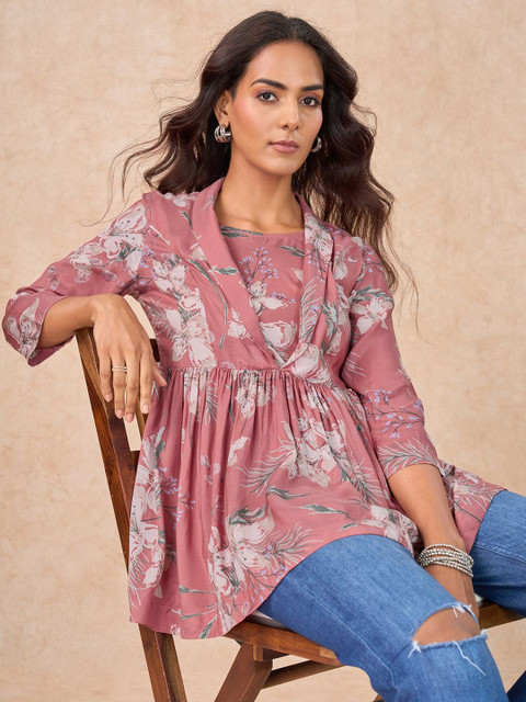 Marigold Lane Women Floral Printed Gathered Wrap Top