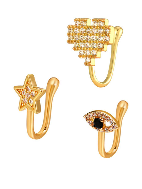 fabula Set Of 3 Cubic Zirconia Studded Stud Nosepins - Image 2