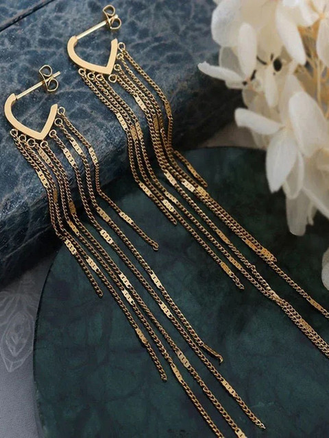 styledose Sterling Silver Tasselled Contemporary Shaped Drop Earrings