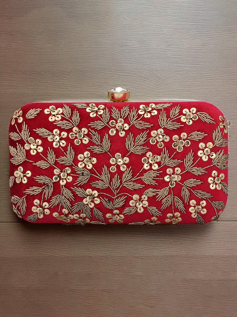 FOR THE BEAUTIFUL YOU Women Embellished Shoulder Strap Velvet Box Clutch