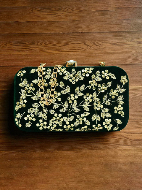 FOR THE BEAUTIFUL YOU Embellished Shoulder Strap Velvet Box Clutch