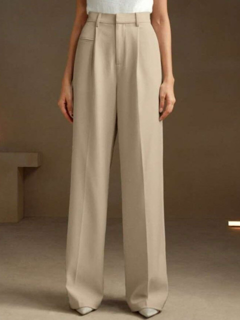 Next One Women Smart Loose Fit High-Rise Easy Wash Pleated Korean Trousers