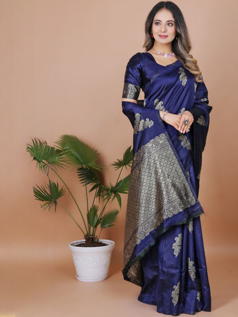 PEACH PIPER Ethnic Motifs Woven Design Zari Banarasi Saree