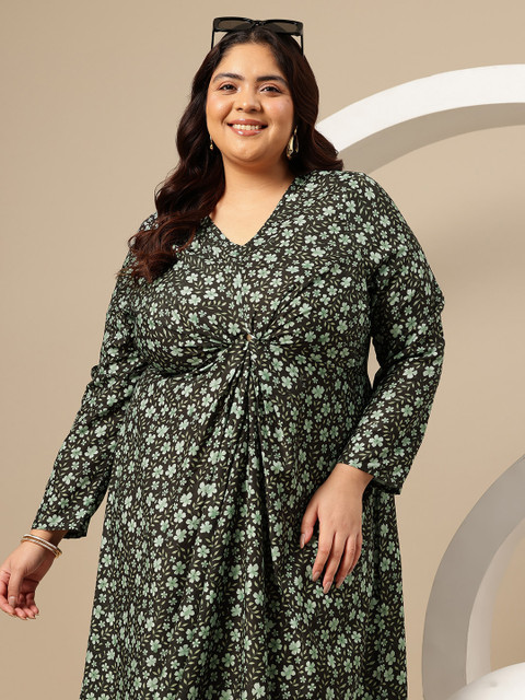 Sztori Plus Size Floral Print A-Line Midi Dress