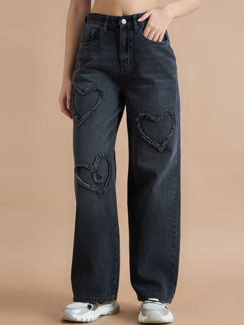 TARAMA Women Wide Leg High-Rise Mildly Distressed Light Fade Cotton Jeans