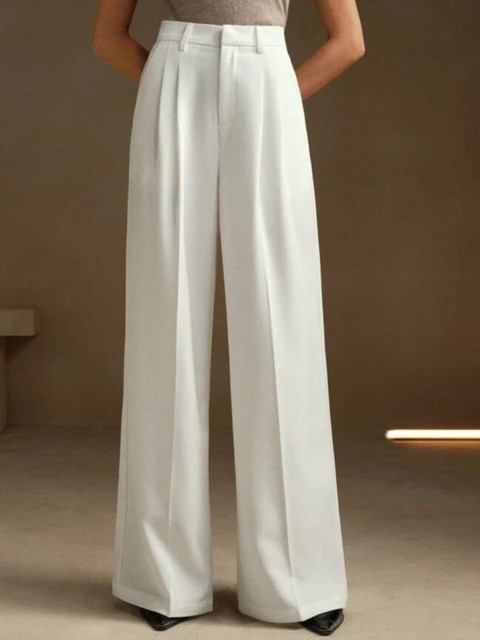 Next One Women Smart Loose Fit High-Rise Easy Wash Pleated Trousers