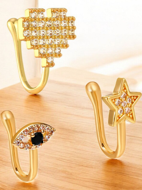 fabula Set Of 3 Cubic Zirconia Studded Stud Nosepins