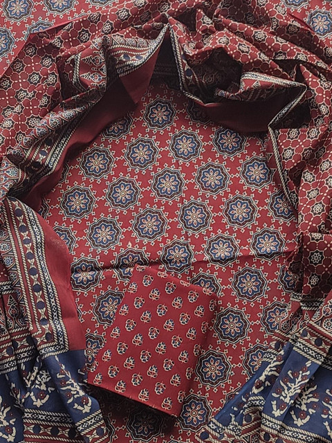 Khatri Creations Ajarak Printed Pure Cotton Unstitched Dress Material