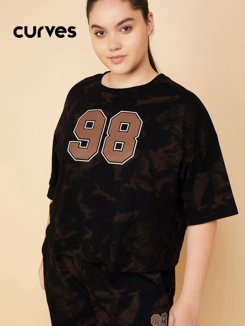 max Women Plus Size Printed Boxy Fit Sports Crop T-shirt