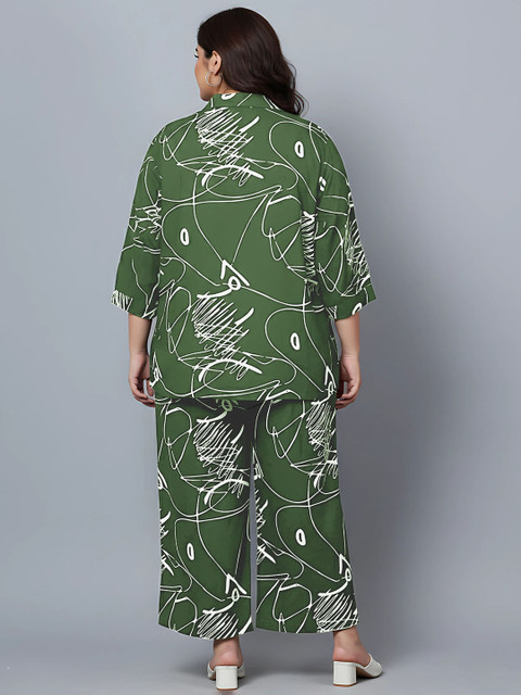Indietoga Plus Size Scribble Printed Shirt Collar Shirt With Trouser - Image 5