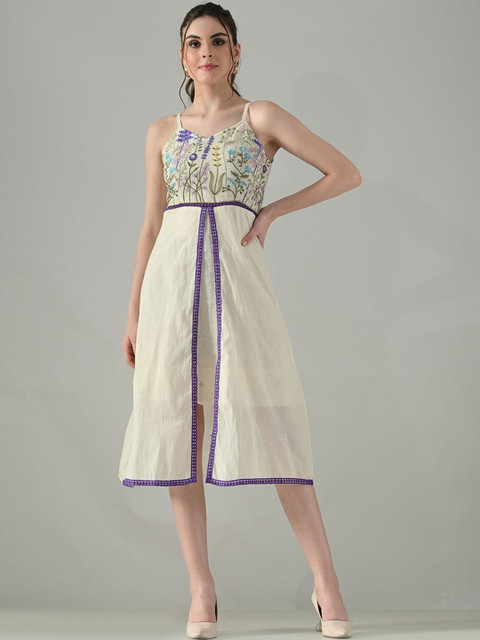 KALINI Women Floral Embroidered A-Line Midi Dress