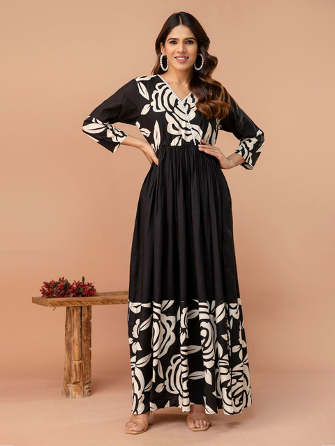 DRESSAR Women Abstract Printed V-Neck Anarkali Kurta