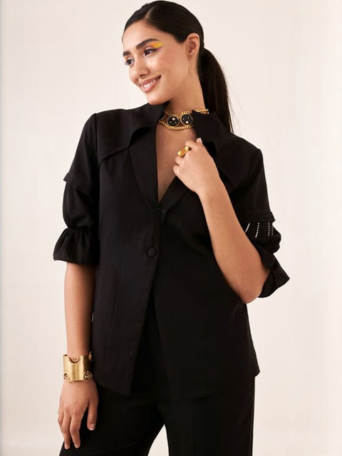 LOVEPRASHA Single-Breasted Short Sleeve Blazer
