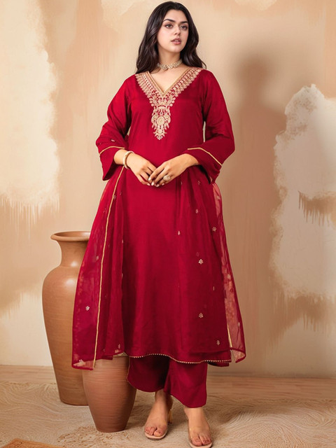 SZN Women Ethnic Motifs Embroidered Thread Work Kurta with Trousers & With Dupatta
