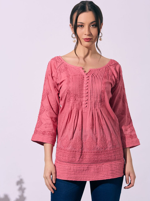 Indiankala4u Women Embroidered Chikankari Pure Cotton Top