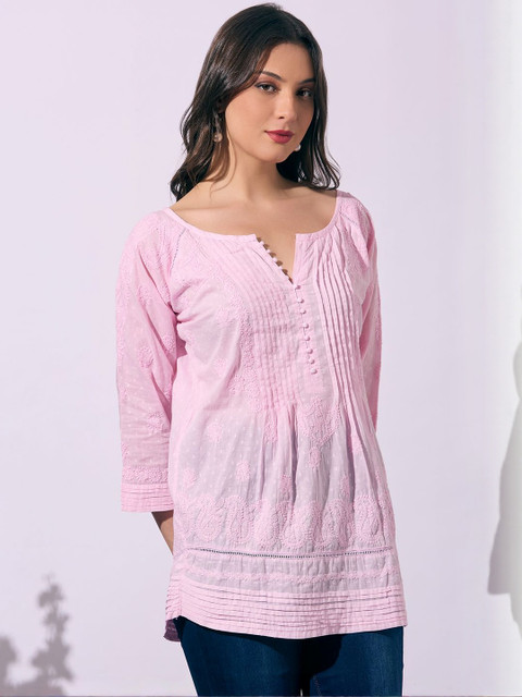 Indiankala4u Women Embroidered Chikankari Pure Cotton Top