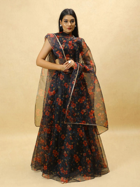 LIPS CROWN Printed Semi-Stitched Lehenga With Choli & Dupatta