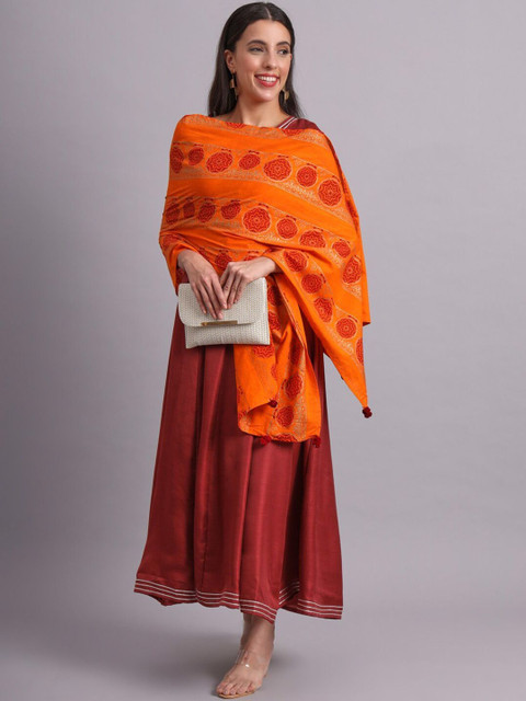 Sangria Ethnic Motifs Printed Cotton Dupatta - Image 6