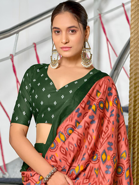 AMRUTKALA SAREES Ethnic Motifs Printed Pure Cotton Block Print Saree - Image 4