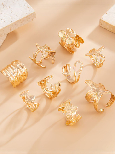 StyleCast x Revolte Women Set Of 9 Gold-Plated Finger Rings