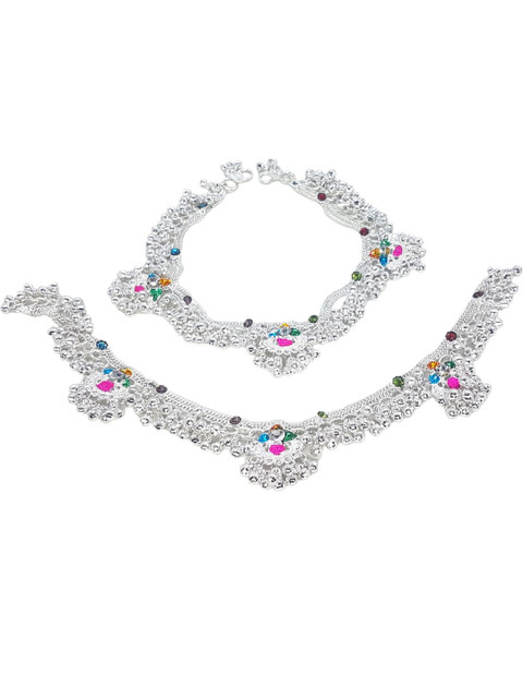 BR Ornaments Silver-Plated Artificial Stones Anklet