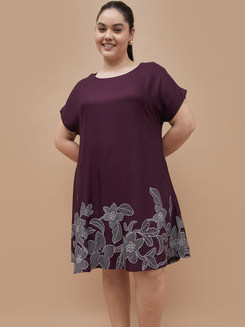 Nexus by Lifestyle Women Plus Size Floral Printed Extended Sleeves A-Line Dress