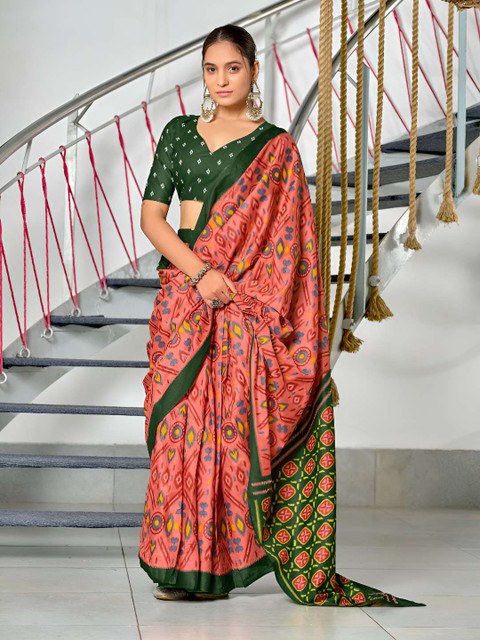 AMRUTKALA SAREES Ethnic Motifs Printed Pure Cotton Block Print Saree