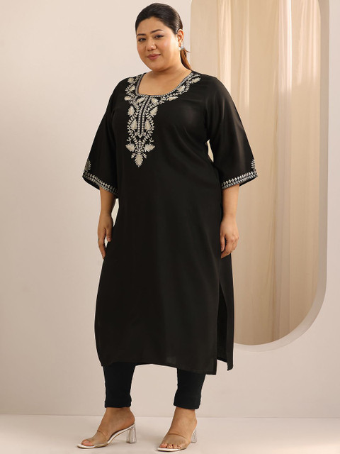EXTRA LOVE BY LIBAS Floral Embroidered Straight Kurta - Image 3