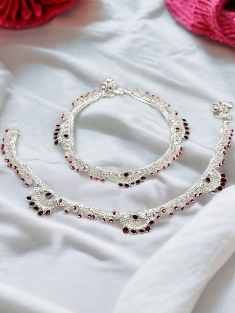 BR Ornaments Silver-Plated Artificial Stones Studded Anklet