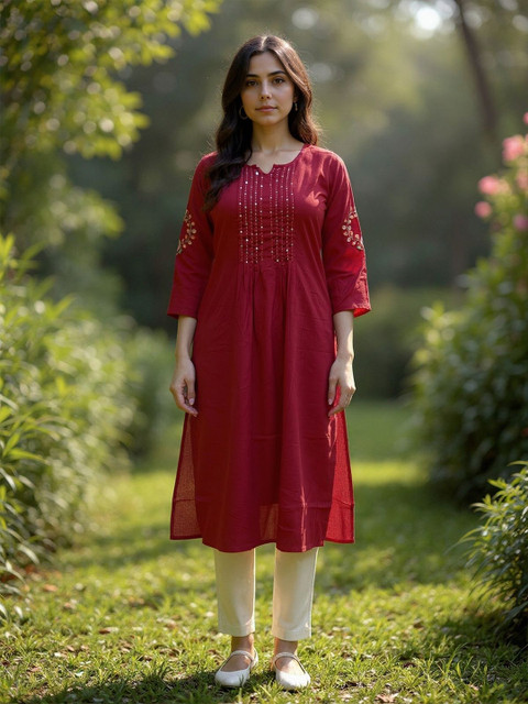 Rangita Floral Embroidered Thread Work Round Neck Straight Kurta