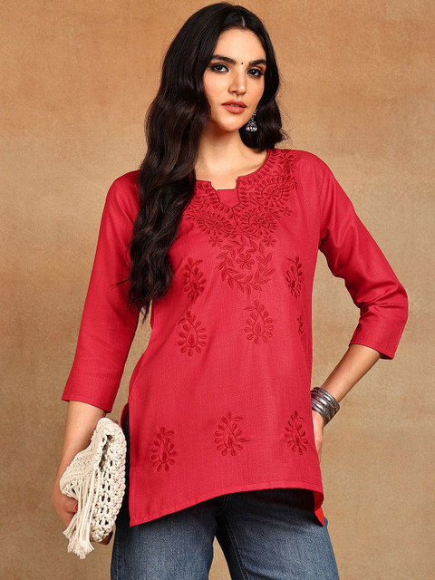 TOP N THREAD Ethnic Motifs Embroidered Chikankari Notch Neck Kurti