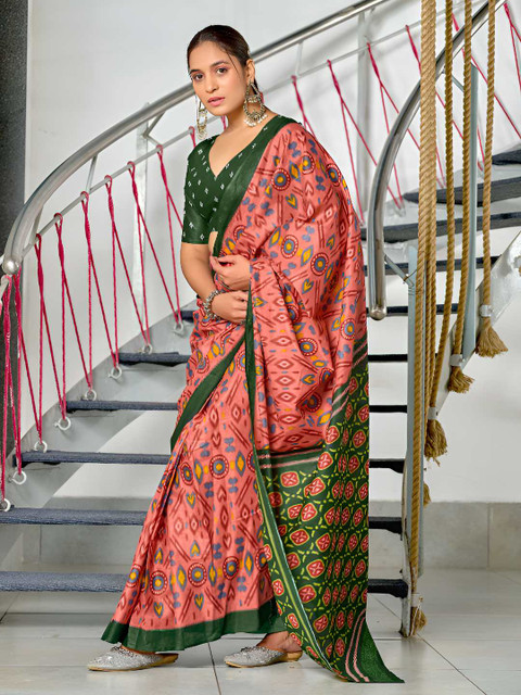 AMRUTKALA SAREES Ethnic Motifs Printed Pure Cotton Block Print Saree - Image 3