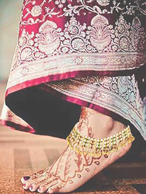 BR Ornaments Women Pack of 2 Brass-Plated Artificial Stones Anklet