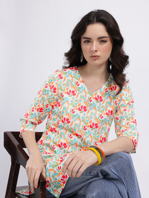 Anouk Rustic Floral Printed V-Neck Straight Kurti